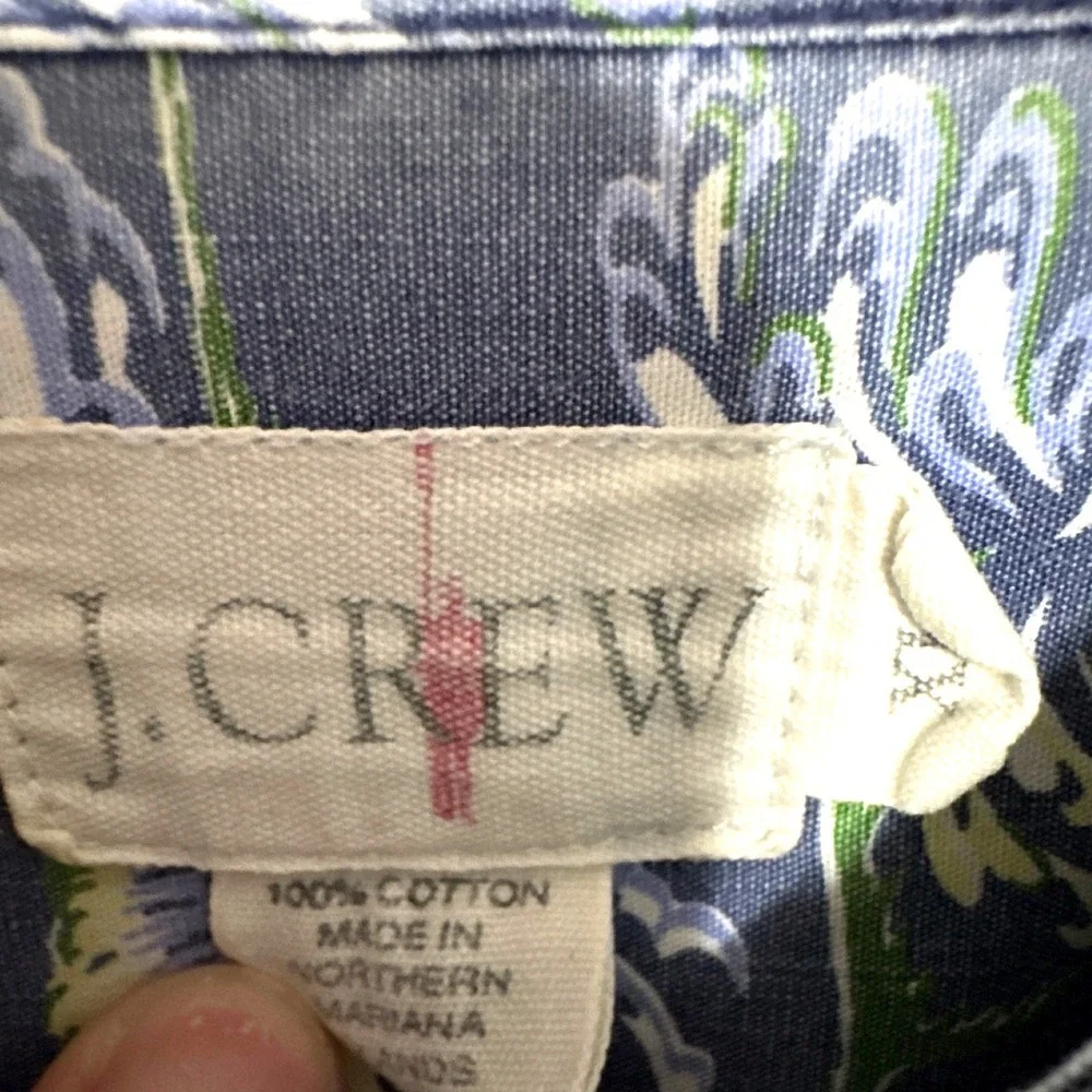 VTG J. Crew Oarsman Blue Marlin Fishing Short Sleeve‎ Camp Shirt Xl Floral Beach